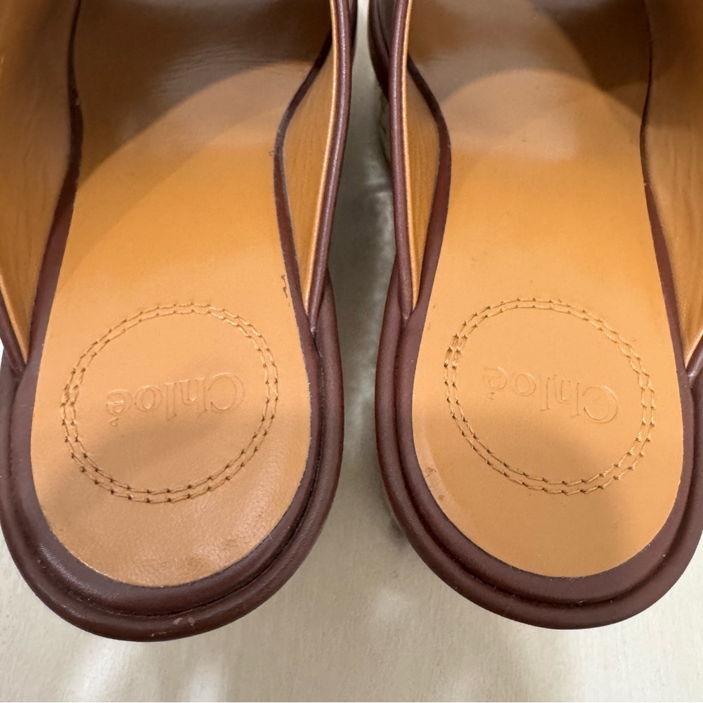 Chloe Oil Leather Cork Platform Mule Sandals Women's 36 = US 6 Brown Gold Italy - Picture 9 of 16